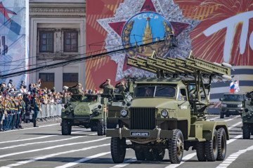 Russian military vehicles move through Red Square during the Victory Day parade marking the 78th anniversary of the Soviet Union’s victory in World War II, Moscow, May 9, 2023. (Source: Getty Images)