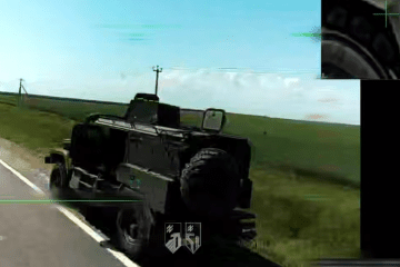 Russian armored vehicle moments before being hit by a Ukrainian middle strike drone near Mariupol, May 2026.