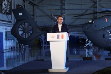 France's President Emmanuel Macron at Paphos Military Base, Cyprus on March 9.  (Source: Getty Images)