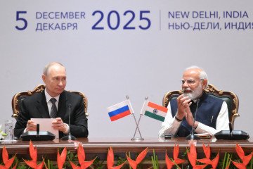 Russian leader Vladimir Putin and India’s Prime Minister Narendra Modi attend a plenary session of the India-Russia trade forum in New Delhi on December 5, 2025. Russian leader Vladimir Putin and India’s Prime Minister Narendra Modi attend a plenary session of the India-Russia trade forum in New Delhi on December 5, 2025.