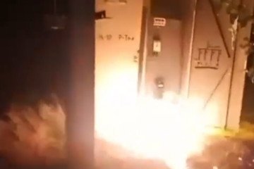 A transformer substation supplying power to a defense-related plant in Izhevsk is seen on fire following a sabotage operation claimed by the resistance movement ATESH. (Photo: ATESH)