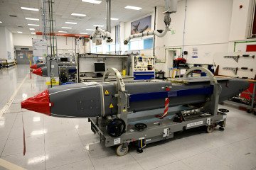 Storm Shadow missile on display at MBDA’s Stevenage factory, July 9, 2025. (Source: Getty Images)