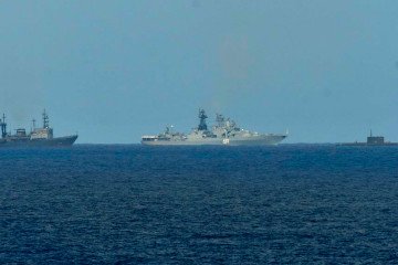 Russian Submarine Krasnodar and Escort Ships Tracked Southeast of Sicily by Italian Frigate Virginio Fasan. (Photo: NATO Maritime Command)