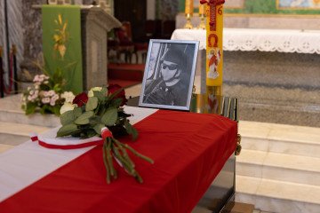 The coffin of Polish volunteer Marek Rusek-Wolski during his farewell ceremony on August 7. (Photo: UNITED24 Media/Vic Bakin)