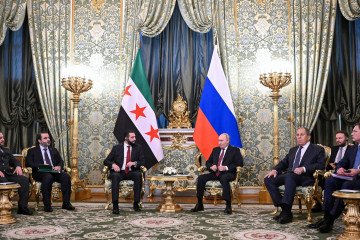 Russian leader Vladimir Putin, during a meeting with Syria’s new leader, Ahmed al-Sharaa, in Moscow on October 15, 2025. (Source: Wikimedia)