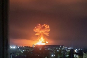 A massive explosion lights up the night sky over Tuapse, Russia, following a drone strike on port infrastructure, November 2, 2025. (Photo: Open source)