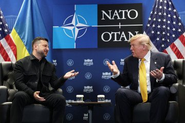 US President Donald Trump (R) meets with Volodymyr Zelenskyy, President of Ukraine for bilateral talks at Beştepe Presidential Compound during the NATO Summit on July 08, 2026 in Ankara, Türkiye. (Source: Getty Images) US President Donald Trump (R) meets with Volodymyr Zelenskyy, President of Ukraine for bilateral talks at Beştepe Presidential Compound during the NATO Summit on July 08, 2026 in Ankara, Türkiye. (Source: Getty Images)