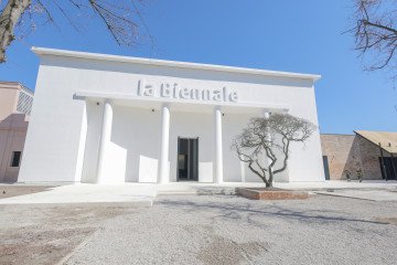 The newly restored facade during the inauguration of the Central Pavilion of the Biennale. (Source: Getty Images)