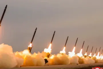 Illustrative image. Launch of the North Korean short-range KN-25 ballistic missiles during drills. Illustrative image. Launch of the North Korean short-range KN-25 ballistic missiles during drills.