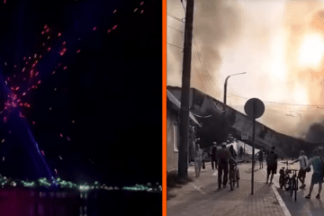 Four Russian Warships Damaged in Mass Ukrainian Strike on Novorossiysk Naval Base Attacks on Novorossiysk in the Krasnodar Territory of Russia. (Photo: Screenshots from the video/Radio Svoboda)