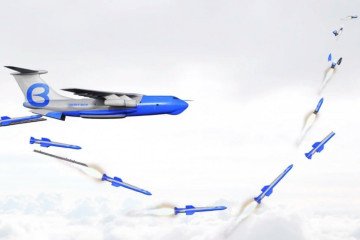 Illustration of the Orbit Boy air-launch system, showing a rocket released from an aircraft and ascending through multiple stages to orbit. (Source: Orbit Boy) Illustration of the Orbit Boy air-launch system, showing a rocket released from an aircraft and ascending through multiple stages to orbit. (Source: Orbit Boy)