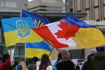 Members of the Ukrainian diaspora and activists gather at Churchill Square for a rally commemorating Ukrainian children killed and disappeared during the Russian invasion of Ukraine, in Edmonton, Alberta, Canada. (Source: Getty Images) Members of the Ukrainian diaspora and activists gather at Churchill Square for a rally commemorating Ukrainian children killed and disappeared during the Russian invasion of Ukraine, in Edmonton, Alberta, Canada. (Source: Getty Images)