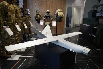 A KUB-10ME loitering munition displayed at a Kalashnikov exhibition stand. (Source: Kalashnikov)