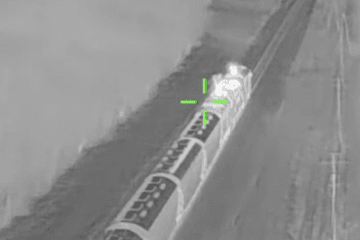 Russian military train, tagteted by Ukraine’s “Prymary” unit in April 2026. (Source: Main Directorate of Intelligence of the Ministry of Defense of Ukraine)