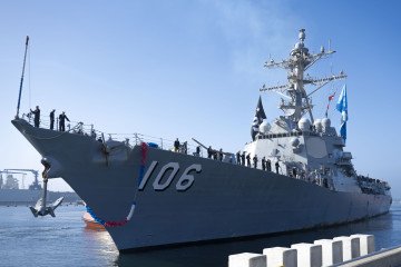 Arleigh Burke-class guided-missile destroyer USS Stockdale (DDG 106) is seen at the Naval Base San Diego, February 21, 2025. (Source: Getty Images)