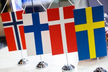 Flags of Norway, Finland, Denmark and Sweden are seen during 18th European Economic Congress at the International Congress Centre in Katowice, Poland on April 22, 2026. (Source: Getty Images)