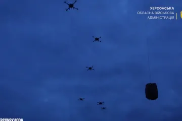 Food supplies delivered by Ukrainian drones to residents of temporarily occupied Oleshky. (Source: Kherson Regional Military Administration)