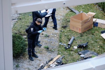 Russian Drone Debris Crashes Onto Kyiv Schoolyard, Sparking a Fire