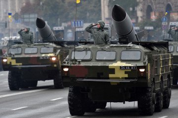 Soviet-made Tochka ballistic missile systems at Ukraine’s Independence Day parade in Kyiv, August 24, 2016. Ukraine’s strategic missile expertise stems from decades of Cold War-era rocket development. (Source: Getty Images)