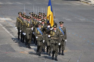 Ukrainian troops parade with the Coalition of volunteers of invited foreign nations during the annual Bastille Day military parade on the Champs-Élysées Avenue in Paris on July 14, 2026. (Source: Getty Images) Ukrainian troops parade with the Coalition of volunteers of invited foreign nations during the annual Bastille Day military parade on the Champs-Élysées Avenue in Paris on July 14, 2026. (Source: Getty Images)