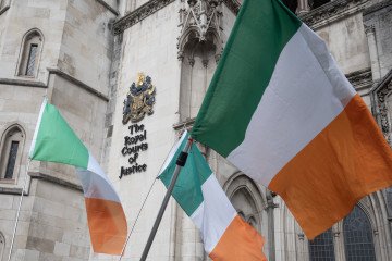 Irish flags seen outside the Royal Courts of Justice. (Source: Getty Images)