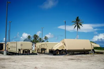 AN/TPY-2 radar deployed at Kwajalein Atoll during the FTI-01 missile defense test, tracking ballistic targets and providing data for interception. (Source: Missile Defense Agency / DoD)