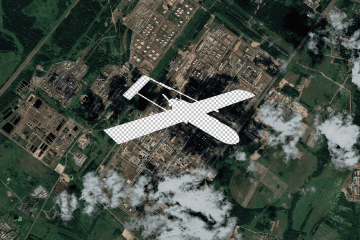 Illustraive image of FP-1 drones during the attack on the Slavneft-YANOS oil refinery in Yaroslavl, Russia. (Illustration: Oleksandr Manukians/UNITED24 Media)
