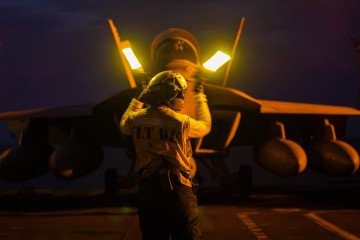 US F/A-18 Super Hornet operating from an aircraft carrier during the operation Epic Fury, March 2026. (Source: CENTCOM/X)