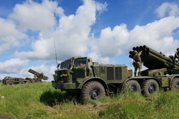 Russian Uragan MLRS of the 120th Guards Artillery Brigade of the 41st Field Army. Russian Uragan MLRS of the 120th Guards Artillery Brigade of the 41st Field Army.