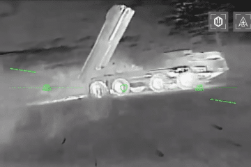 Moment of impact on a Russian Tornado-S multiple launch rocket system (modernized Smerch), captured in footage. (Source: Robert “Madyar” Brovdi)