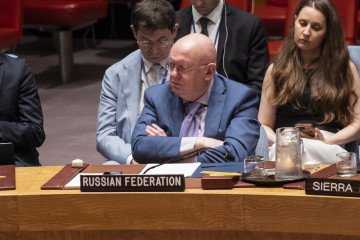 Ambassador Vassily Nebenzia of Russia attends Security Council meeting at UN Headquarters. (Source: Getty Images)