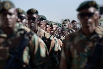 Members of the South African National Defense Force and the South African Police Service take part in a parade in Belhar in Cape Town on March 31, 2026. Illustrative photo. (Source: Getty Images)