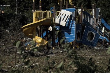 A children’s playground damaged after a Russian guided aerial bomb struck a kindergarten in Sumy on July 2. (Source: Sumy Regional Military Administration)