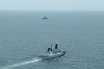 Royal Navy’s HMS "Duncan" shadows Russia’s "Vice Admiral Kulakov" destroyer during a NATO-led maritime surveillance operation in the English Channel. (Source: NATO Maritime Command)