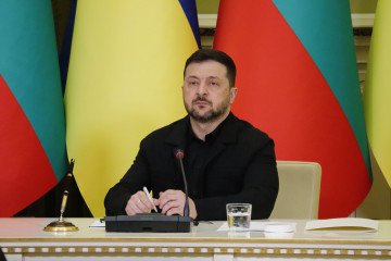 President of Ukraine Volodymyr Zelenskyy participates in a press briefing on March 30, 2026 in Kyiv, Ukraine. (Source: Getty Images)