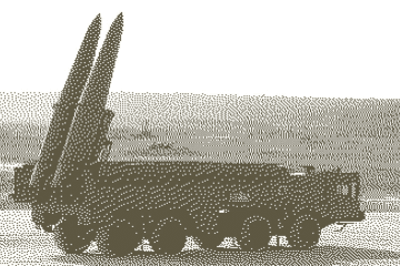 Illustrative image of a Russian Iskander-M mobile ballistic missile system with two missiles raised into launch position. (Source: General Staff of the Armed Forces of Ukraine) Illustrative image of a Russian Iskander-M mobile ballistic missile system with two missiles raised into launch position. (Source: General Staff of the Armed Forces of Ukraine)