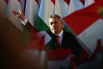 Hungarian Prime Minister Viktor Orban delivers his speech during the campaign event of his Fidesz party. (Source: Ferenc Izsa via Getty Images)
