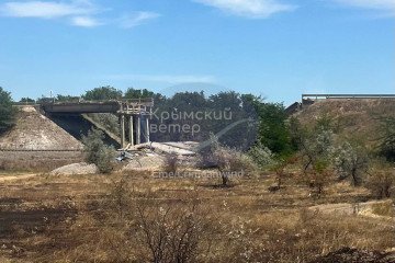A destroyed road bridge near the village of Rozdolne in occupied Crimea after a reported Ukrainian strike on June 18, 2026. (Source: Krymskyi Veter)
