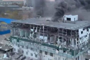 Thick black smoke rises from the heavily damaged Proton-Electrotex plant in Orel, Russia, following a reported strike. (Source: Exilenova+)