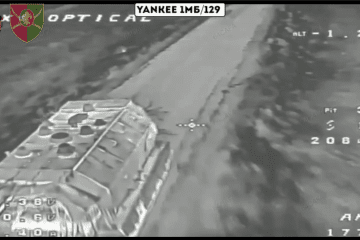 Russian TOS-1A “Solntsepyok” moments before being struck, captured from drone footage released by Ukraine’s 129th Brigade. (Source: 129th Brigade) Russian TOS-1A “Solntsepyok” moments before being struck, captured from drone footage released by Ukraine’s 129th Brigade. (Source: 129th Brigade)