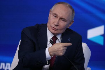 Russian leader Vladimir Putin speaks at the Valdai Discussion Club in Sochi, Russia, on October 2, 2025. (Source: Getty Images)