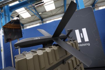 An HX-2 D AI Strike drone manufactured by Helsing is on view during the KNDS Media Day event in Munich on March 19, 2026. An HX-2 D AI Strike drone manufactured by Helsing is on view during the KNDS Media Day event in Munich on March 19, 2026.