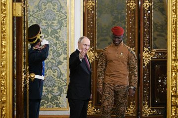 Kremlin Opens Language Schools in Africa—But They Teach Propaganda, Not Russian Russian leader Vladimir Putin meets with President of Burkina Faso Ibrahim Traor during celebrations of the 80th anniversary of Victory in the Great Patriotic War in Moscow, Russia on May 10, 2025. Illustrative photo. (Source: Getty Images)