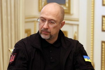 Minister of Defence of Ukraine Denys Shmyhal attends a briefing at the Office of the President following the Staff meeting in Kyiv, Ukraine, on November 7, 2025.