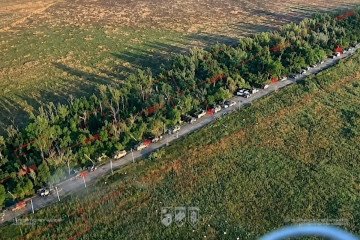 Russian military convoy 20km from the frontline just before a Ukrainian drone strike, August 2026.