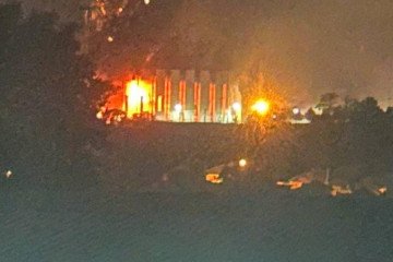 A fire burns at the Belgorod State Technological University after an overnight drone strike on August 3. (Source: Pepel/Telegram)