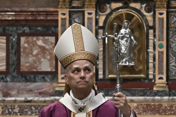 Pope Leo XIV leads a mass during a pastoral visit to the parish of the “Sacred Heart of Jesus” in the Castro Pretorio neighborhood of Rome, on February 22, 2026. (Source: Getty Images)