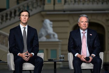 US President’s Special Envoy Steve Witkoff and Jared Kushner attend a joint press conference with Ukrainian President Volodymyr Zelensky in Kyiv, Ukraine, on September 6, 2026. (Source: Getty Images)