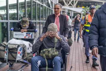 South African men allegedly deceived into fighting for Russia arrive in Durban on February 25, 2026. (Source: Getty Images) South African men allegedly deceived into fighting for Russia arrive in Durban on February 25, 2026. (Source: Getty Images)