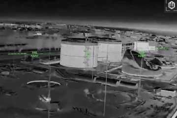 Drone footage captures the targeting of fuel storage tanks at the Marine Oil Terminal in temporarily occupied Feodosiia, Crimea. (Source: 9th Kairos Battalion of the 414th Separate Brigade) Drone footage captures the targeting of fuel storage tanks at the Marine Oil Terminal in temporarily occupied Feodosiia, Crimea. (Source: 9th Kairos Battalion of the 414th Separate Brigade)